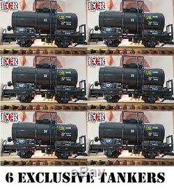 6 YES SIX G SCALE 45mm GAUGE BLACK OIL TANKER CARGO TANK ROLLING RAILWAY TRAIN