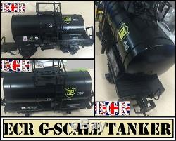 6 YES SIX G SCALE 45mm GAUGE BLACK OIL TANKER CARGO TANK ROLLING RAILWAY TRAIN