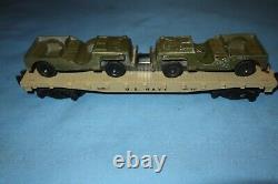 American Flyer S Gauge #24572 US Navy Flatcar with Tootsie-Toy Jeep Load