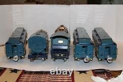 Lionel Prewar Standard Gauge Blue Comet 400E and matching cars with boxes