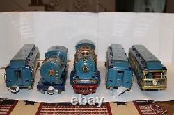 Lionel Prewar Standard Gauge Blue Comet 400E and matching cars with boxes