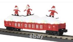 MTH RAILKING CHRISTMAS GONDOLA CAR WithSKIING SANTAS LIGHTED LEDS! O GAUGE TRAIN