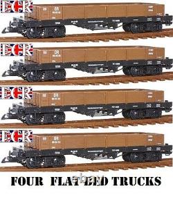 NEW, 4, TWO PAIRS, G SCALE 45mm GAUGE FLAT BED TRUCK BROWN FREIGHT GARDEN TRAIN