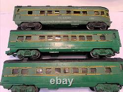 O Gauge Lionel 2400, 2401, 2402 Pass Cars Green, Coaches Sides Trucks Painted