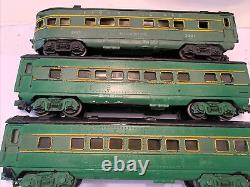 O Gauge Lionel 2400, 2401, 2402 Pass Cars Green, Coaches Sides Trucks Painted