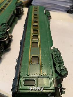 O Gauge Lionel 2400, 2401, 2402 Pass Cars Green, Coaches Sides Trucks Painted