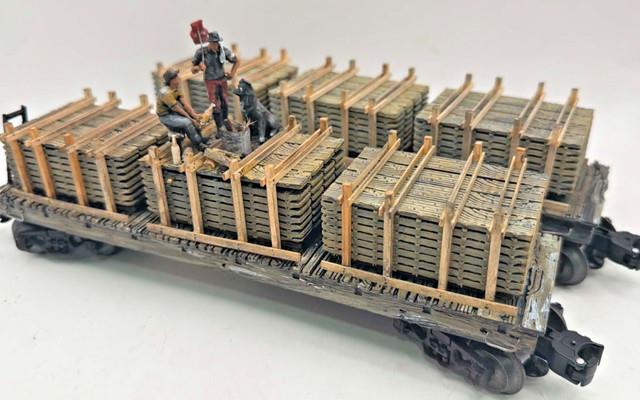 O Gauge Custom, Handmade, Painted, 2 Car Consist, Stacked Lumber Cars Withhobos