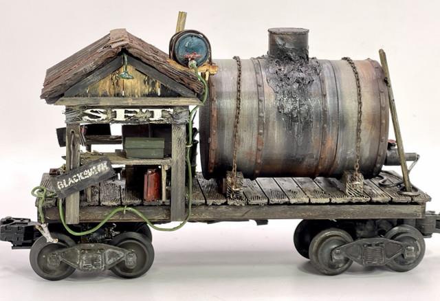O Gauge Custom, Handmade, Painted, & Weathered, Black Smith Car, Flicker, Leds