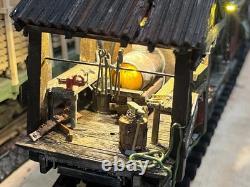 O gauge Custom, Handmade, Painted, & Weathered, Black Smith Car, Flicker, LEDs