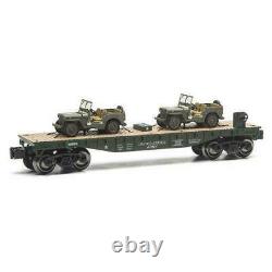 US MILITARY FLATCAR With 2 U. S ARMY JEEPS O GAUGE LIONEL MTH NEW