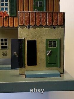 Vintage 1930s Bavaria Tin Litho O Gauge Model Train Platform House Kids Toy